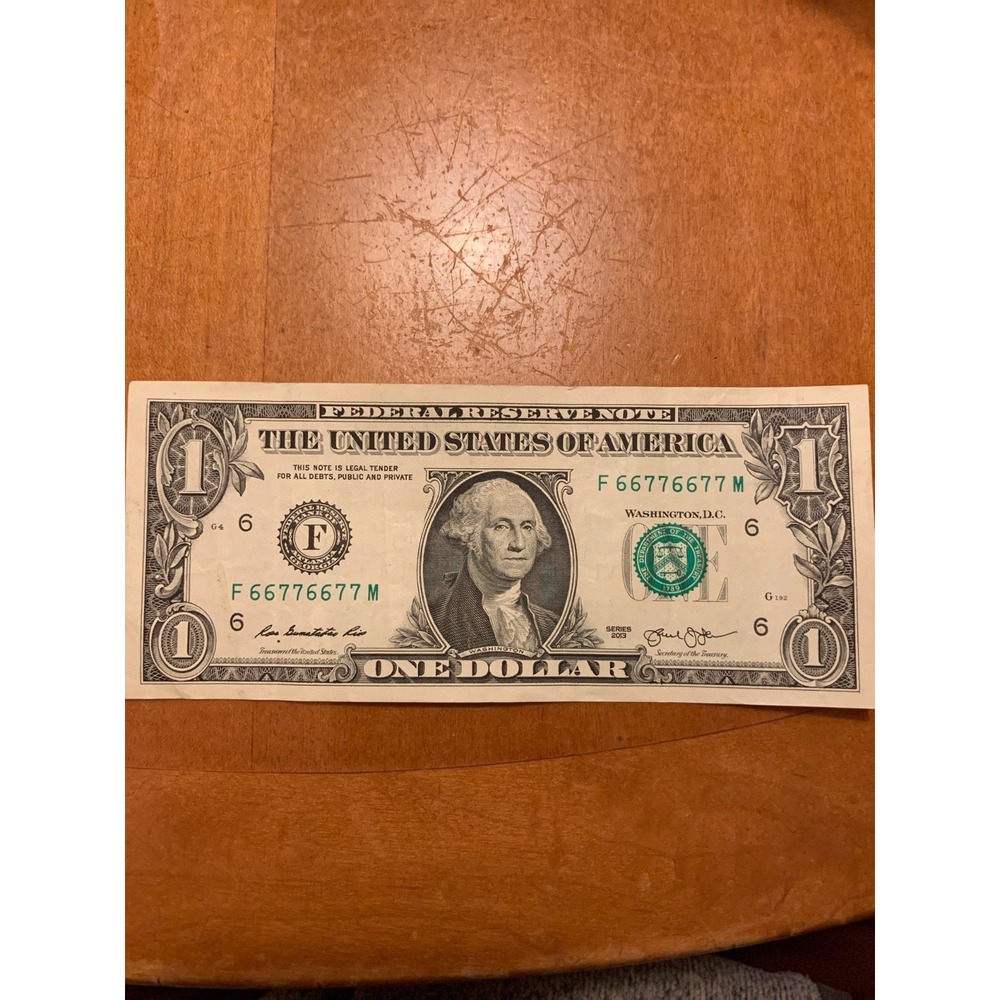 $1 Dollar Bill Fancy Serial Number, Super Repeater, Binary, RARE 66776677   "67"